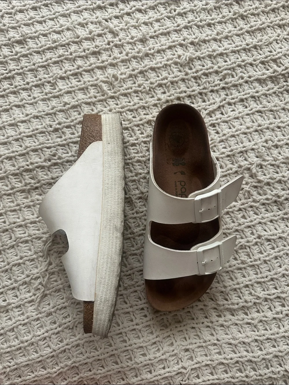 Papillio White Double-Strap Platform Slides
